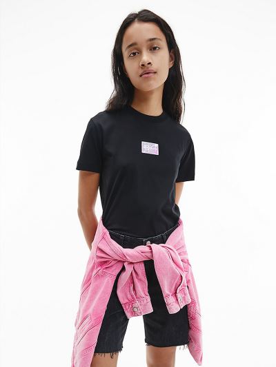 Calvin Klein Ruhák HU155546 | Calvin Klein Organic Cotton Iridescent Logo Női Póló Fekete